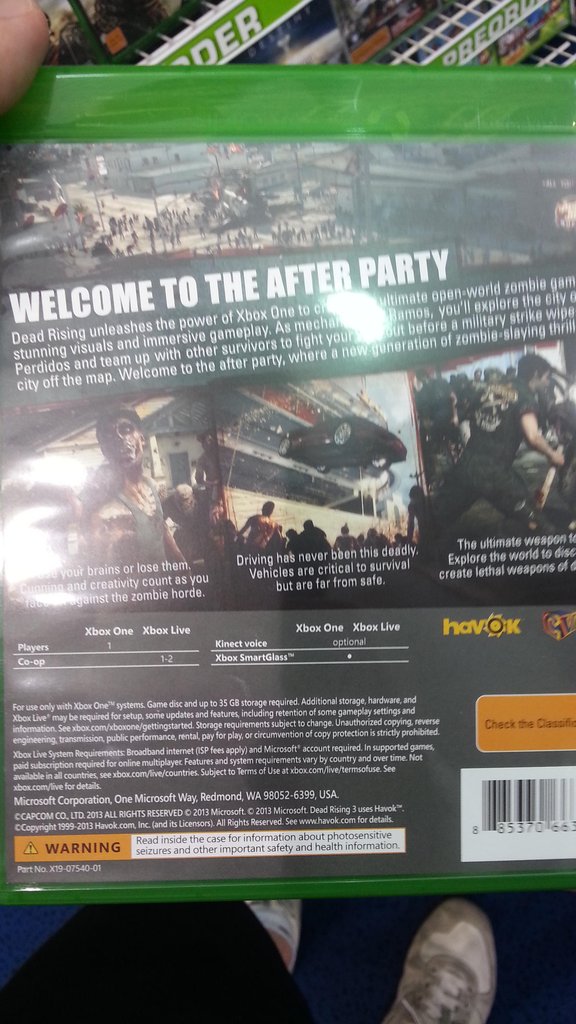 Ryse, Dead Rising 3 and Forza 5 back covers leaked. Install Size revealed.  DR3 lacks local Co-Op game mode.